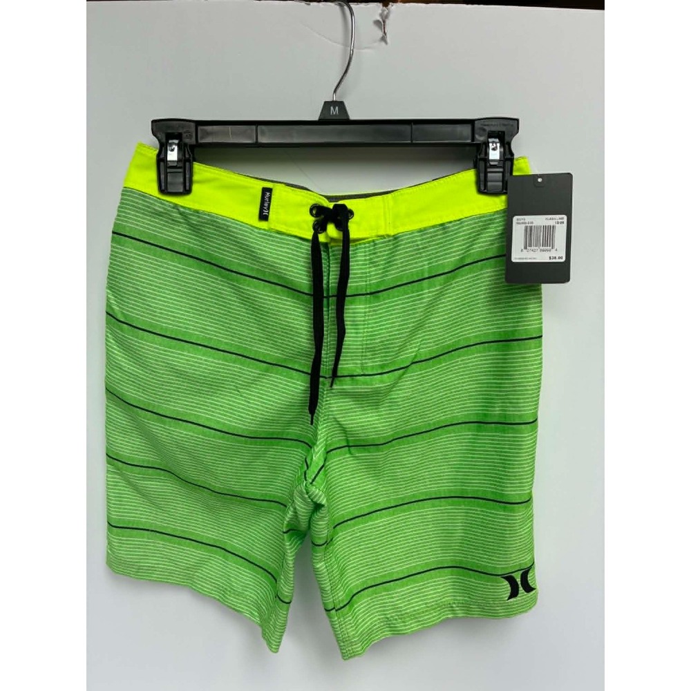 Hurley Boys Flash Lime Striped Board Shorts Green Neon Yellow Swim Trunks 12/26